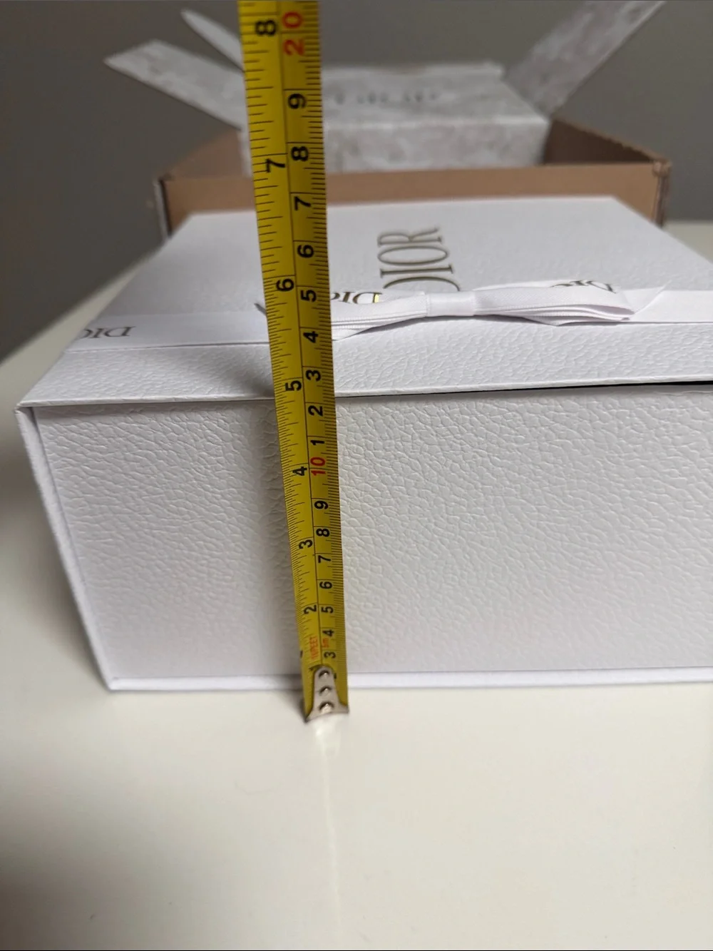 Dior White Ribbon and Branded Packaging Set with Gold Logo